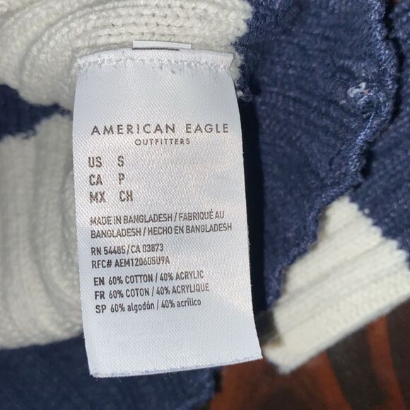 American Eagle Cropped Blue White Striped Sweater S - Picture 5 of 5